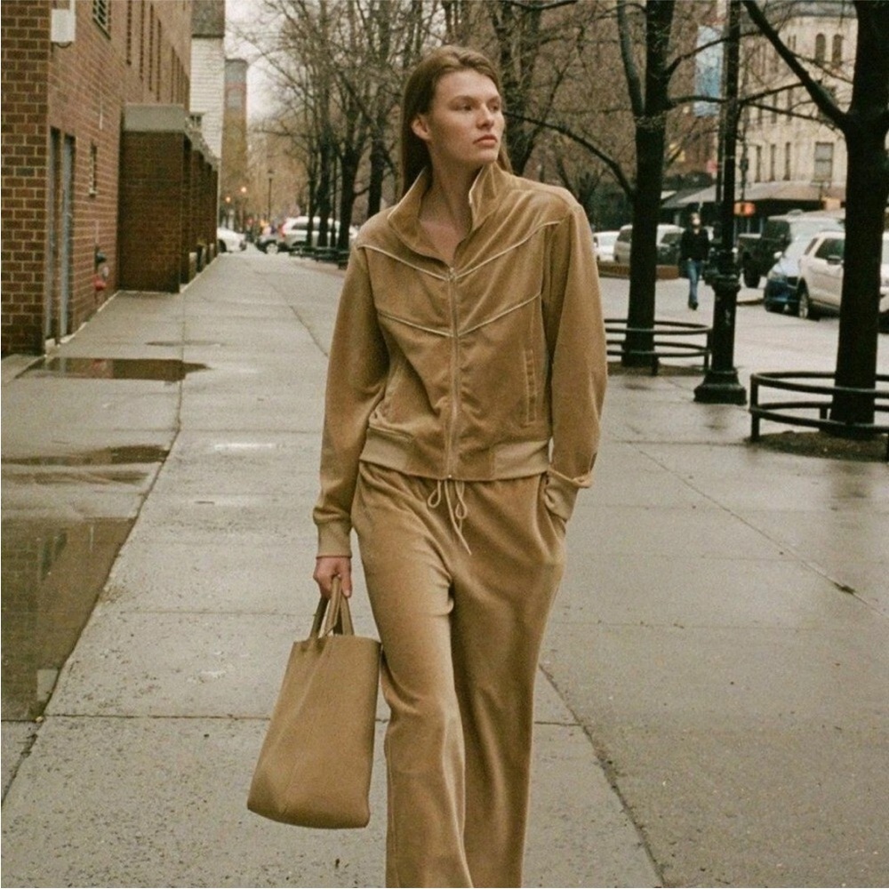 Nili Lotan Velour Cropped Wide Leg Pants Tan S Worn Once (Read Description)